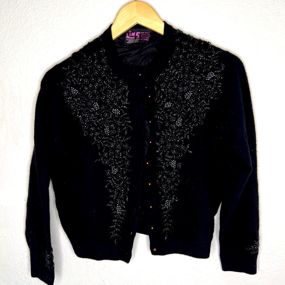 Lins hand beaded black sweater size XS